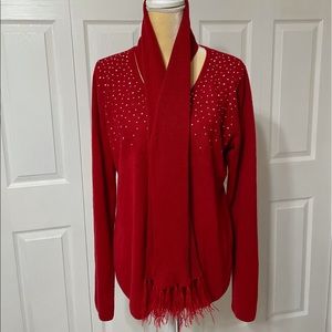 Carolyn Taylor Holiday Red Sweater and Scarf Set